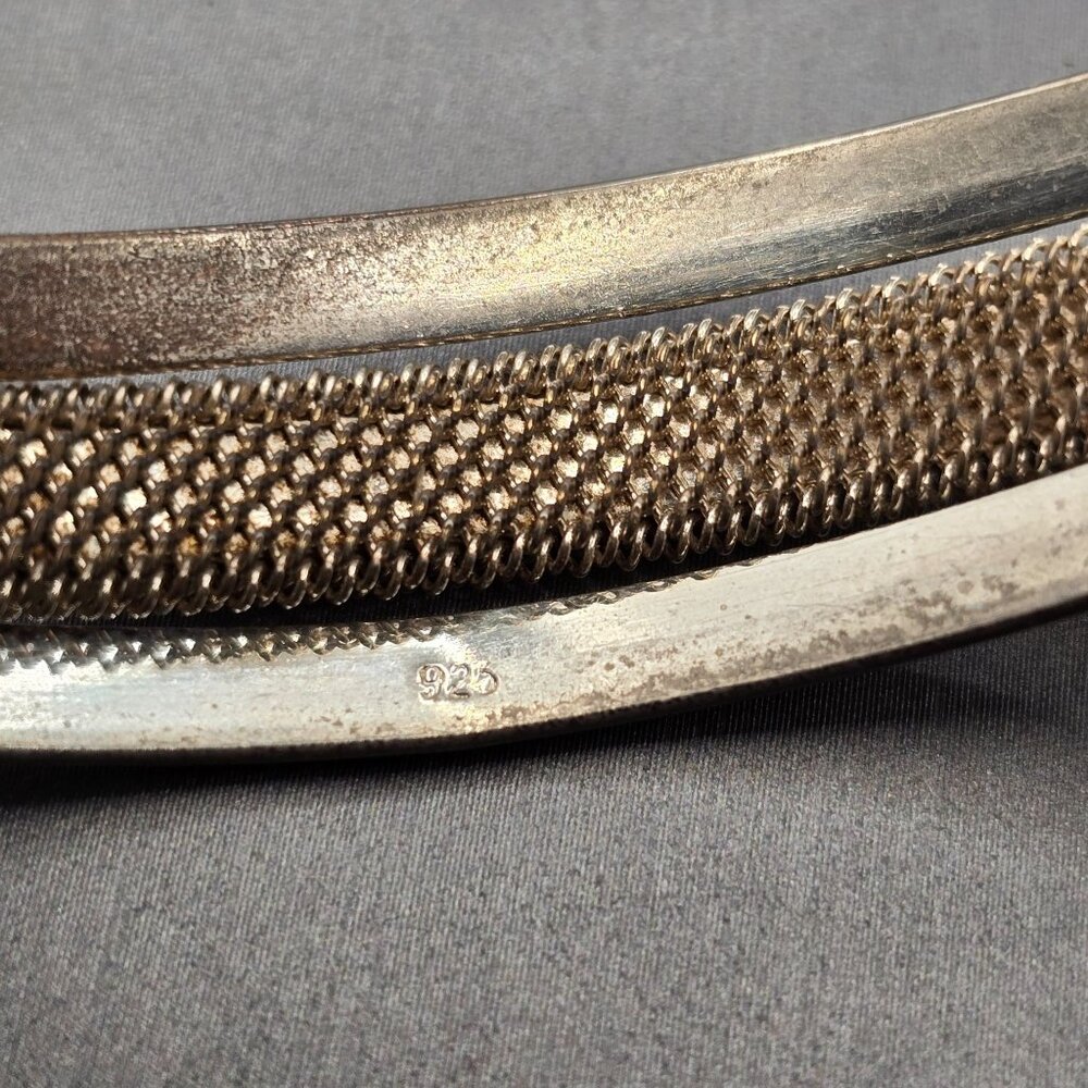 Sterling Silver Mesh Cuff Bracelet 7.5" Twisted Triple 925 Band Statement 33g - Picture 5 of 11